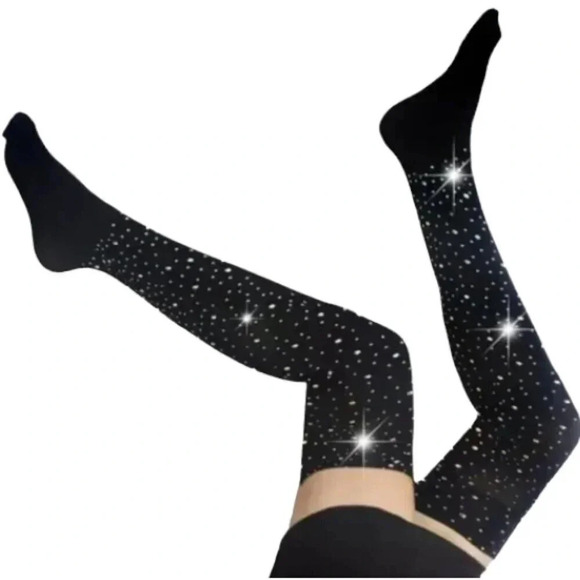 White Sequin Knee High Socks Sparkle White Sexy Sparkle Socks for Dress - Picture 2 of 8